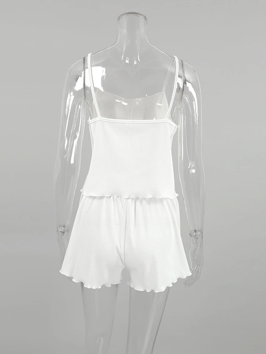 Marthaqiqi Comfort Women'S Pajama Set Sexy Spaghetti Strap Sleepwear Sleeveless Nightie Drawstring Shorts Femme New Pyjamas Suit