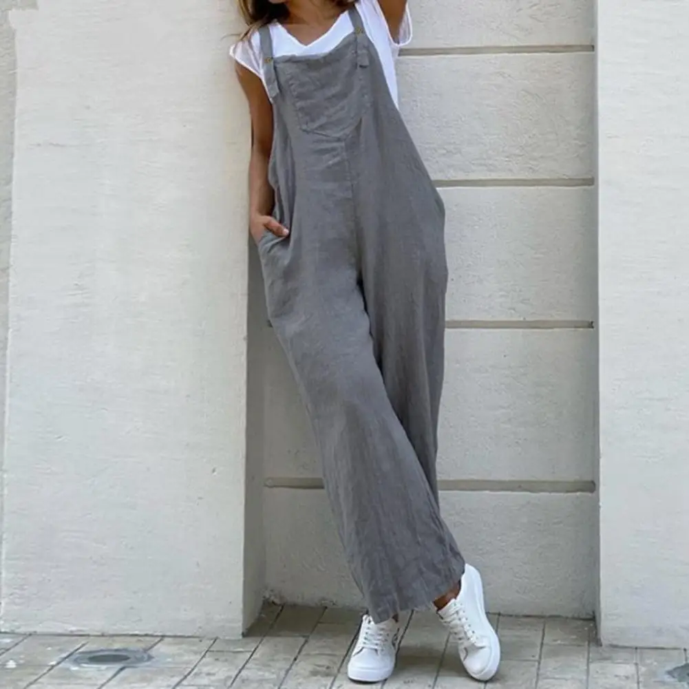 

Solid Color Strap Sleeveless Lady Jumpsuit Straight Pants Deep Crotch Strappy Summer Jumpsuit Fashion Wide Leg Women Jumpsuit