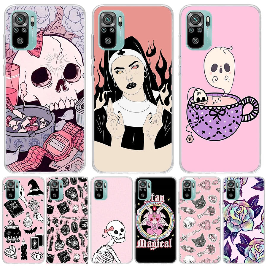Розовый кот череп волшебницы ведьмы для Xiaomi Redmi Note 14 13 12 11 10 Pro чехол телефона 12S 11S
