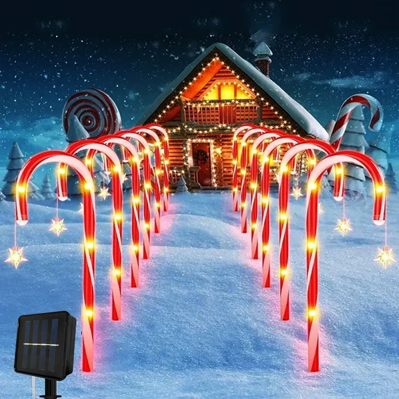 

8pcs LED Candy Cane Solar Lawn Lights Outdoor Christmas Light Party Decor Garden Solar Lamp For Patio Pathway Christmas Decor