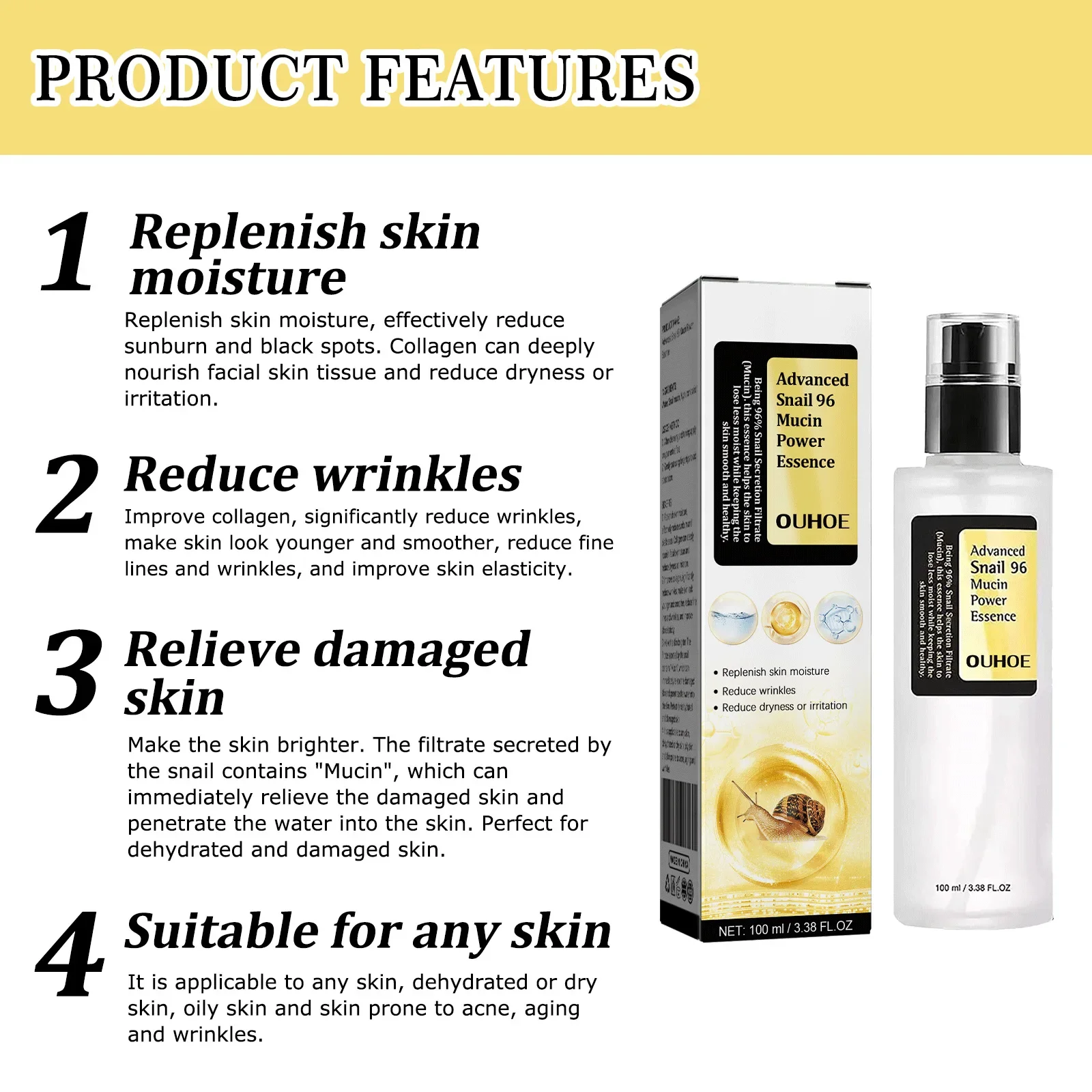 96% с улиточным коллагеном эссенция регенерирует кожу увлажняет барьер