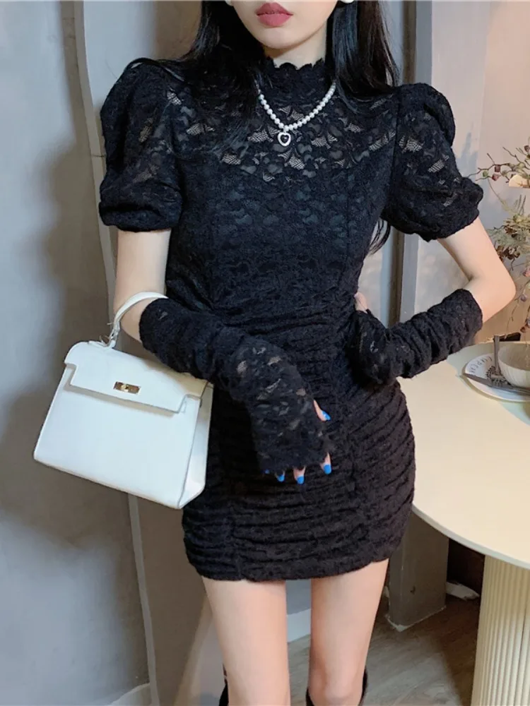 Новое сексуальное кружевное платье Y2k с пышными рукавами женские милые