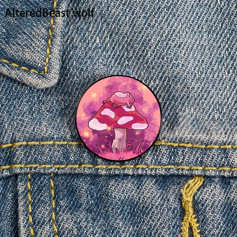 

Mushroom Frog Printed Pin Custom cute Brooches Shirt Lapel teacher tote Bag backpacks Badge Cartoon gift brooches pins for women