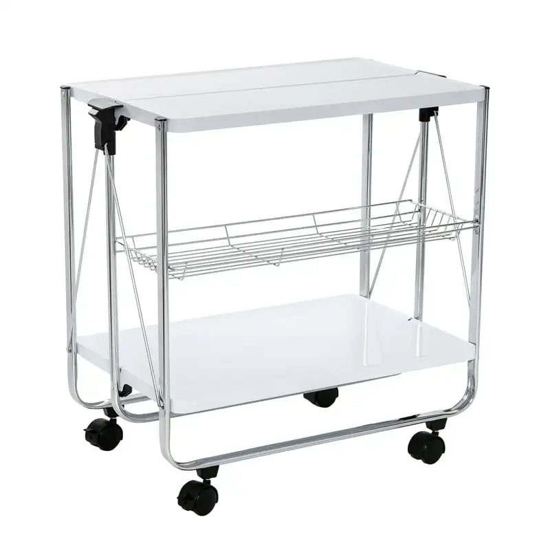 

Foldable Kitchen Cart, White/Chrome