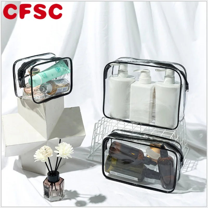 

Прозрачная косметичка из ПВХ на молнии для женщин, черный органайзер для косметики, дорожная дизайнерская косметичка для ванной, туалетные принадлежности для девочек