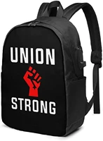 union strong logo business laptop school bookbag travel backpack with usb charging port headphone port fit 17 in