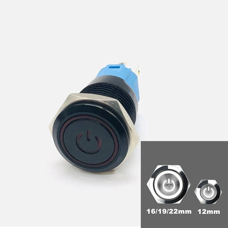 

Metal push button switch 12/16/19/22MM self-locking reset car engine power switch button 12V 24V 220V black appearance LED light