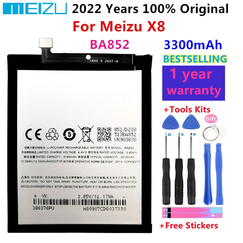 

2022 100% Original High Quality Meizu Battery 3300mAh BA852 Battery For Meizu X8 Mobile Phone Batteries Bateria Batterij+tools