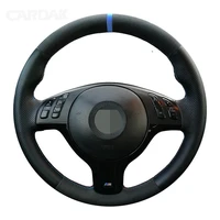 black genuine leather car steering wheel cover for bmw e46 e39 330i 540i 525i 530i 330ci m3 2001 2002 2003 car accessories