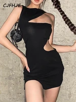cjfhje revealing sleeveless hollow out irregular mini dress sexy skinny streetwear 2022 summer beach party y2k concise
