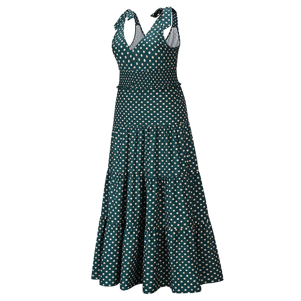 

Sexy women's new polka-dot V-neck suspender skirt Slim fit large swing long high waist commuter skirt free shipping