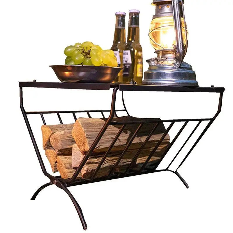 

Folding Firewood Rack Metal Log Holder with Tabletop Folding Storage Rack Indoor Metal Wood Rack Holder Stacking Storage Rack