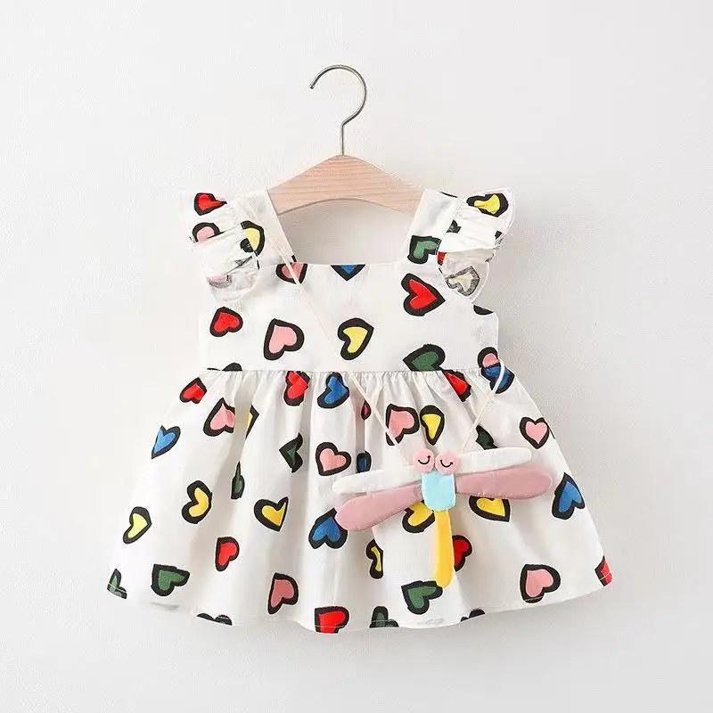 

Newborn Toddler Baby Girls Dress Summer Heart Flower Sleeveless Dress+Sunhat 2Pcs Beach Outfits New Born Infant Kids' Clothing