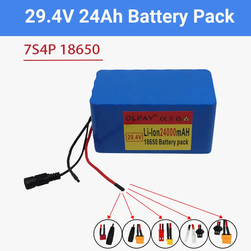 

New 7S4P 24v 24Ah Liion Battery Pack 29.4v 24Ah Electric Bicycle Motor Ebike Scooter 18650 Lithium Batteries with BMS
