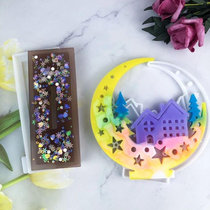 Формы для орнаментов ручной работы форма домика на дереве и луне из смолы