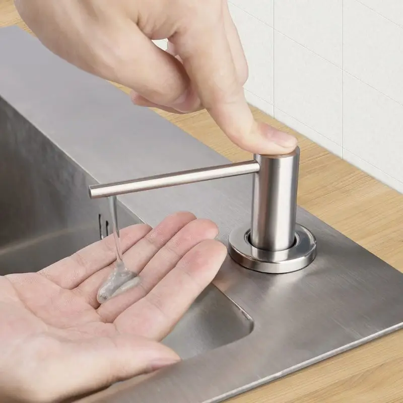 

AIKE Kitchen Sink Soap Dispenser Bulit-in 500ML Liquid Soap Dispenser Bottle with Stainless Steel Head Hand Press Dispenser