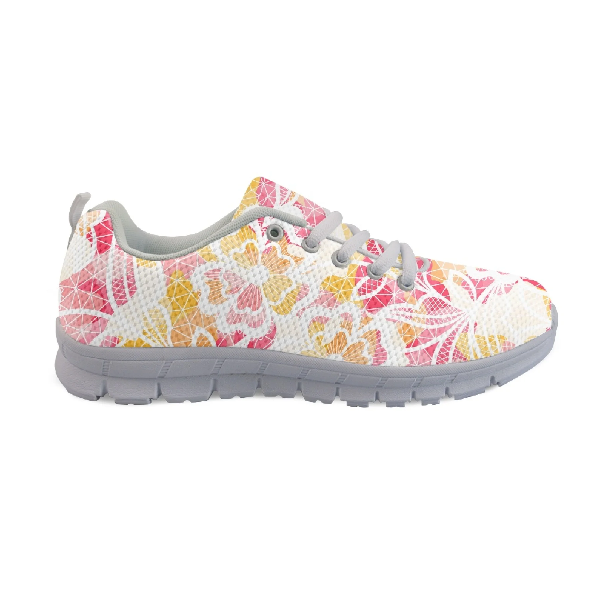 Yikeluo Pink Flowers Print Woman Shoes Casual Breathable Athletic Tennis Sneakers Female Mesh Flats Couple Footwear feminina