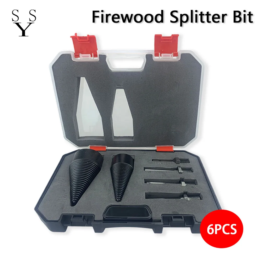 

6Pcs 32/42mm Firewood Splitter Cone Drill Bit Round Hex Square Shank Wood breaker Split Woodworking Tools