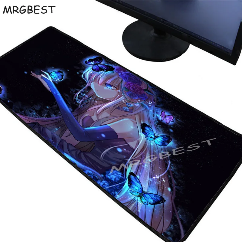 

MRGBEST Cute Girl Blue Butterfly Mouse Pad Game Mousepad Large Player Pads Anime Computer Desk Padmouse Keyboard Mat L