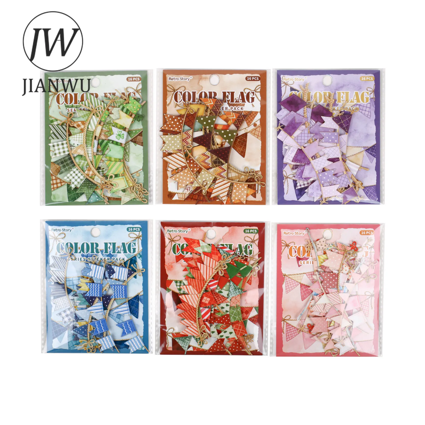 Набор наклеек JIANWU Colorful Flag Series: винтажные фестивальные баннеры, пейзажные элементы, материалы для коллажей, скрапбукинга, креативные стикеры для дневников и канцелярских товаров (art.: 3920da64743c5) - 3920da64743c5