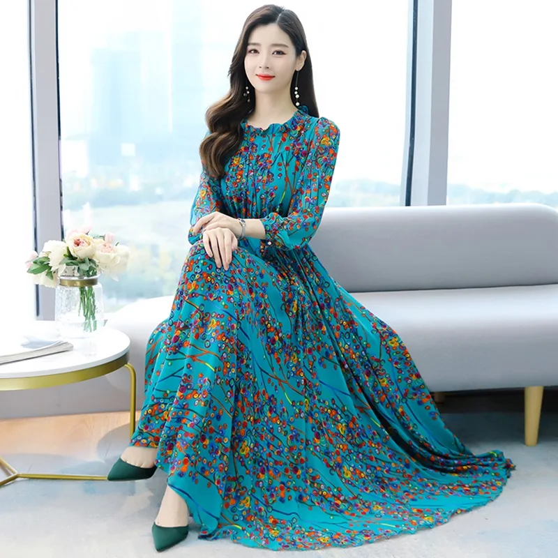 

2022 New Vintage Red Print Boho Beach Chiffon Maxi Dresses Spring Autumn 4XL Plus Size Long Sleeve Women Elegant Party Vestidos