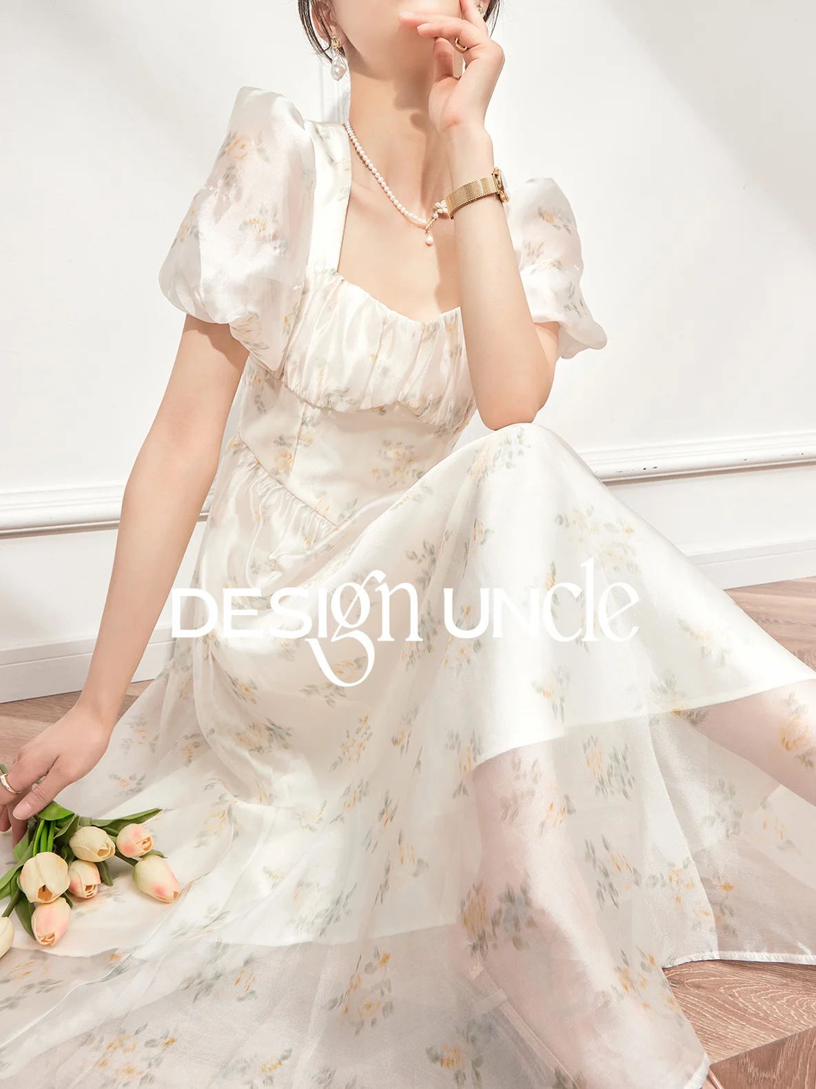 

Tea Break French Dress White Fragmented Flower Super Immortal High End Exquisite and Unique Long Dress