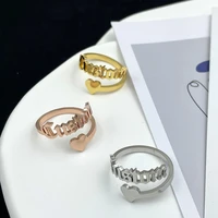 personalized letter stainless steel opening ring custom name love heart pattern women adjustable ring jewelry gifts anillo mujer