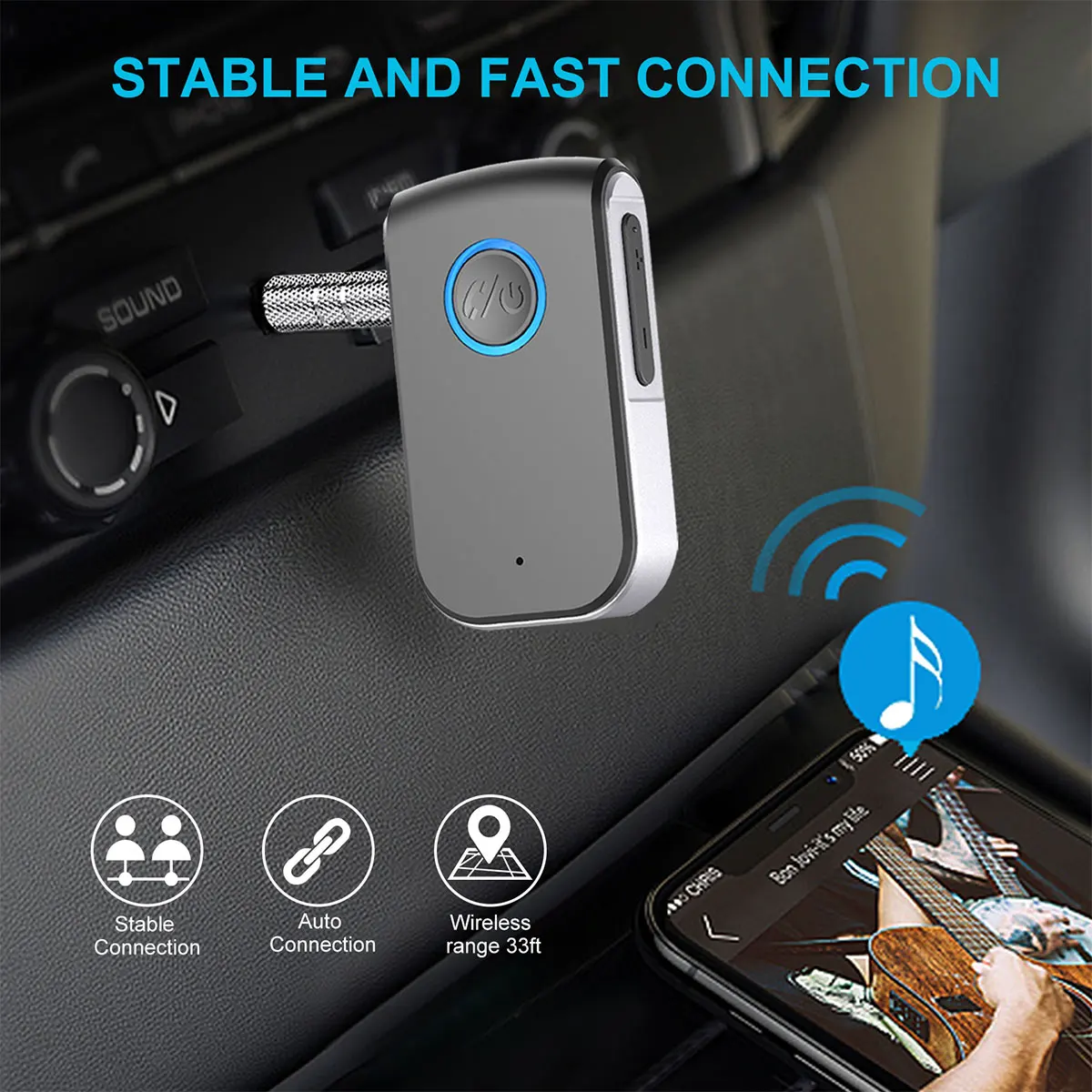 

Bluetooth 5.0 Audio Receiver Car Wireless Audio Adapter Noise Reduction Bluetooth 3.5mm AUX Adapter for Car Wireless Adapter