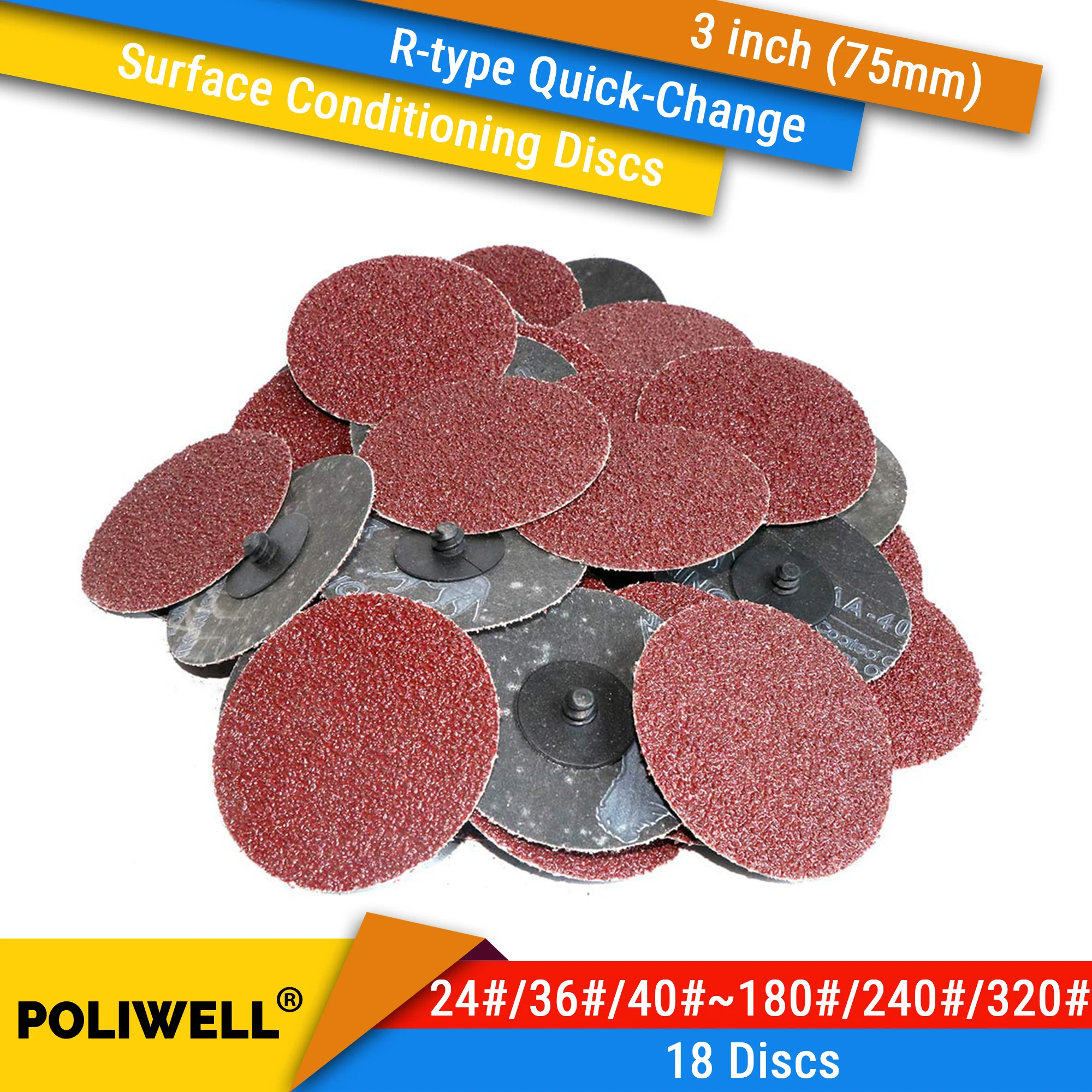 

POLIWELL Быстросменные шлифовальные диски 18 шт., 3 дюйма, красный зерно
