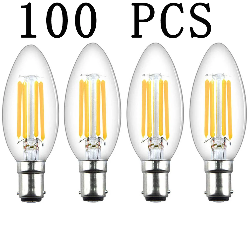 100PCS LED Candle Filament Light Bulbs Dimmable B15 SBC Bayonet 4W Ba15d Vintage  Warm White 2700K 40W Replacement