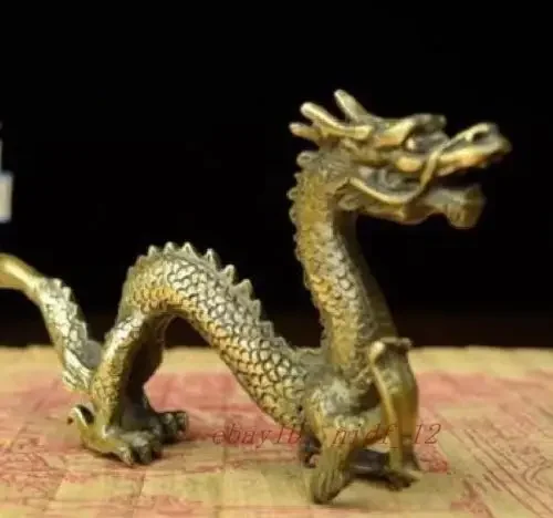 Patung Naga Ukiran Tembaga Tua Pekerjaan Tangan Tiongkok