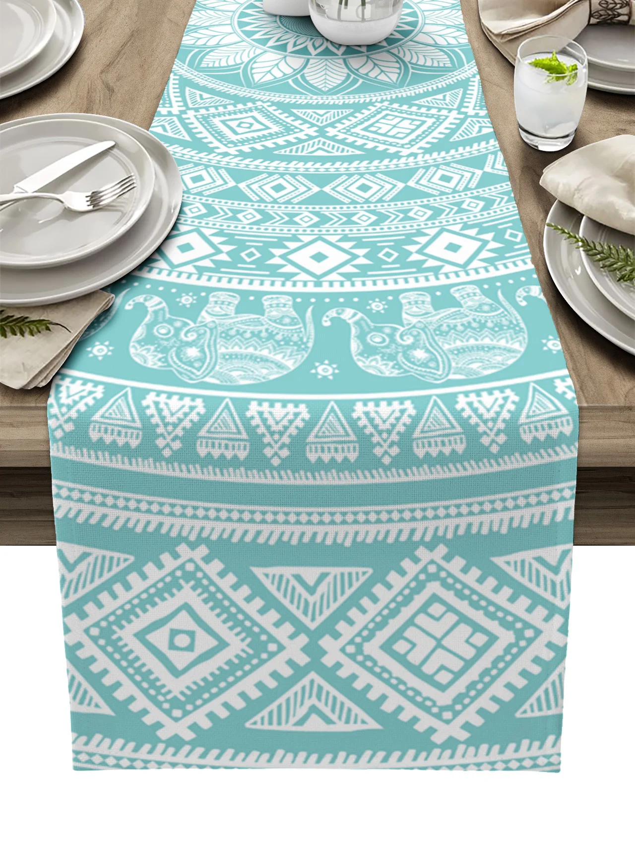 

Mandala Pattern Water Blue Table Runner Decoration Home Decor Dinner Table Decoration Table Runners Tassel