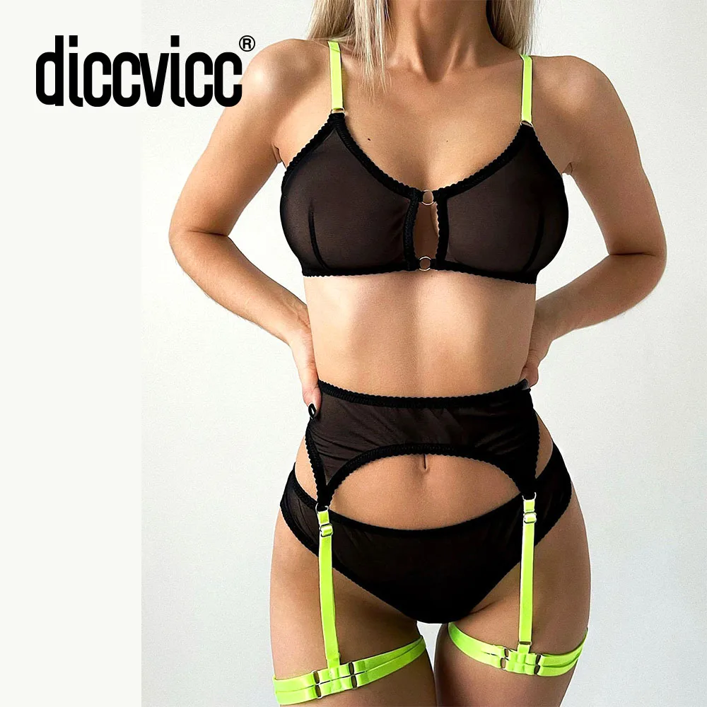 

Комплект нижнего белья Diccvicc для женщин, 3 предмета, женское сексуальное нижнее белье в стиле пэчворк, прозрачный кружевной бюстгальтер, трус...