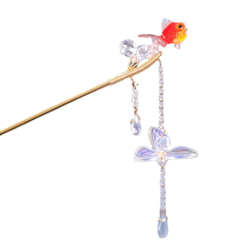 Chinese Ancient Style Red Carp Hairpin Pearl Alloy Tassel Headdress Women Bridal Chinese Ancient Style Pearl Alloy Tassel LL@17