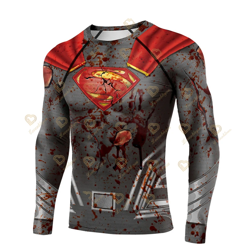 Long Sleeve Sport Shirt Unisex Superhero 3D Compression T Shirt Quick Dry Men's Running T-shirt Gym Fitness Top Rashgard