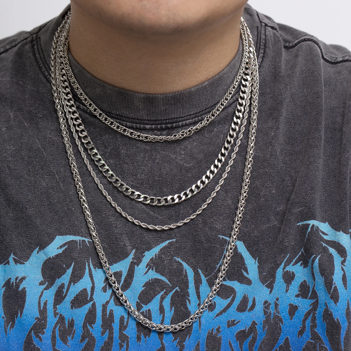 

Salircon Punk Hip Hop Twisted Singapore Chain Choker Necklace Men Fashion Multi layer Metal Chain Necklace Simple Trend Jewelry