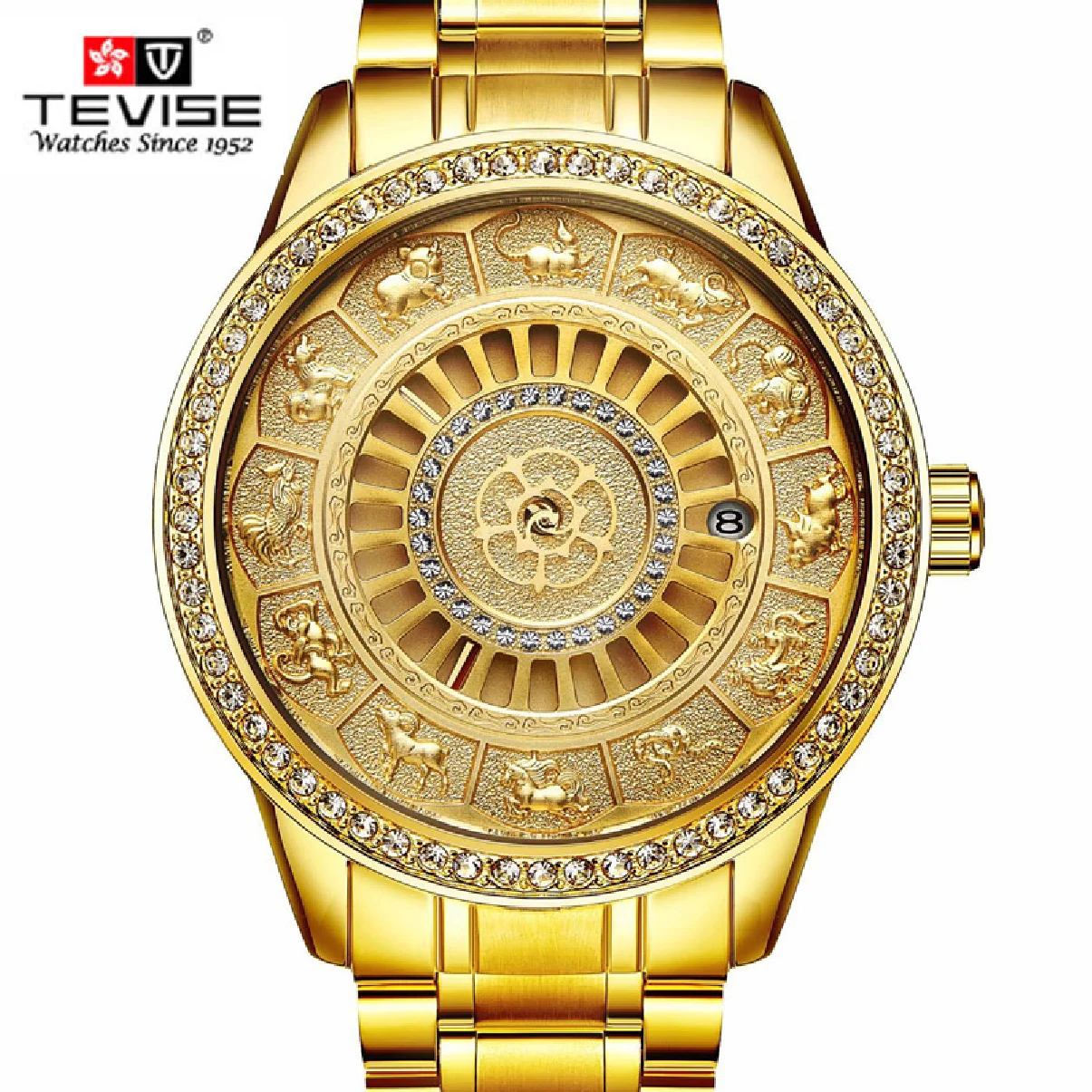 

TEVISE Men Automatic Mechanical Watch Skeleton Zodiac Watches Self-Winding Waterproof Top Luxury Gold Clock Relogio Masculino