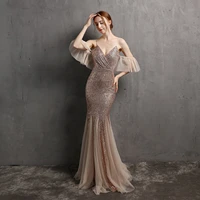 elegant long evening dresses for women 2022 sexy backless spaghetti strap tassel sequined mermaid wedding party gowns
