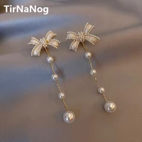 2022 new south korea elegant imitation pearl tassel earrings fashion party girl bowknot pendant earrings jewelry gifts