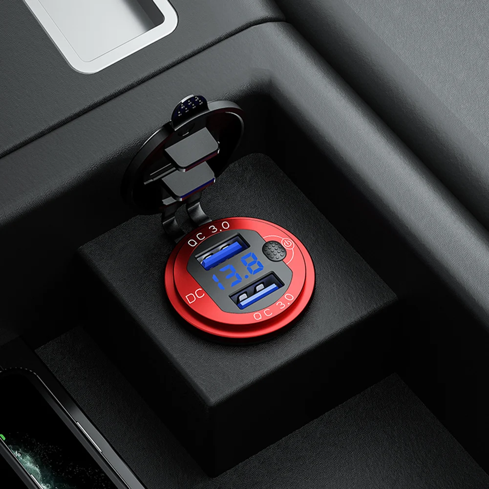 

Car Vehicle Dual USB Charger 3.0 USB Socket Power Outlet with Voltmeter + Switch for Car Mobile Phone Charging Supplies