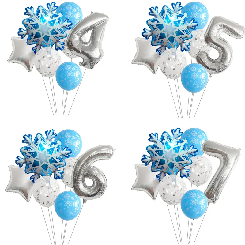 

Blue White Balloons Snowflake Balloons Ice Party Birthday Decoration Winter Frozen Birthday Party Decoration Foil Number Balloon