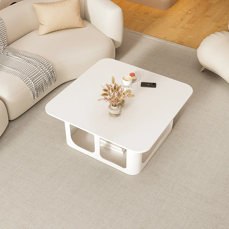 

White Simple Organizer Coffee Tables Design Nordic Square Mount Side Table Storage Minimalist Basse De Salon Office Furniture