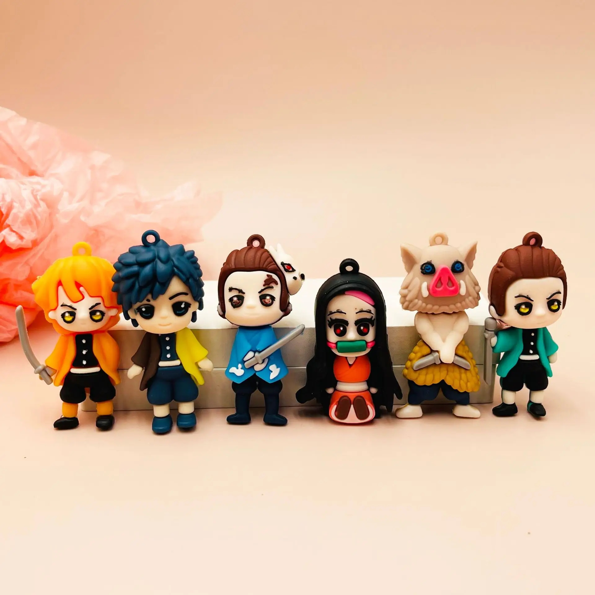 

Demon Slayer Anime Figure Creative Cartoon Doll Pendant PVC Soft Glue Diy Jewelry Accessorie Pendant Figure KeyChain Model Gift