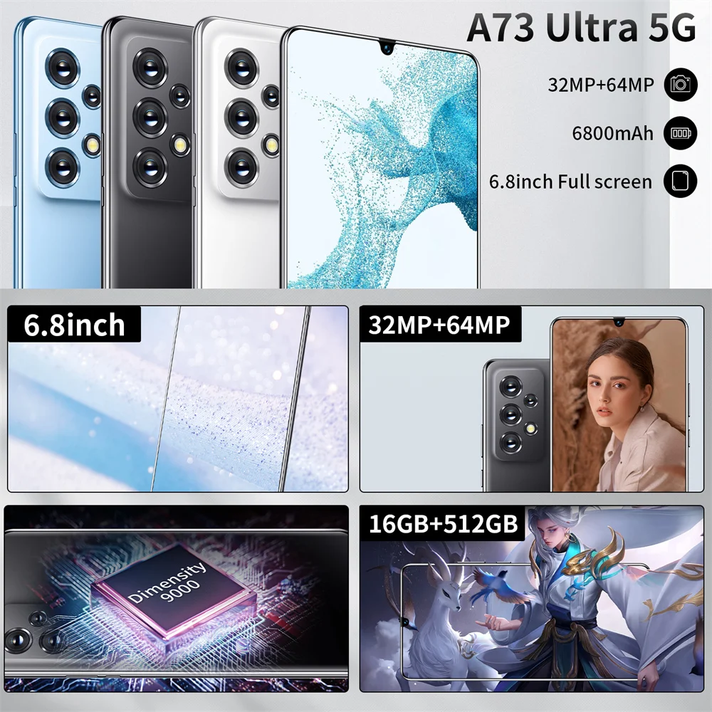 [Новое поступление] смартфон A73 Ultra 2022 16 ГБ + 512 Гб разблокированный телефон с