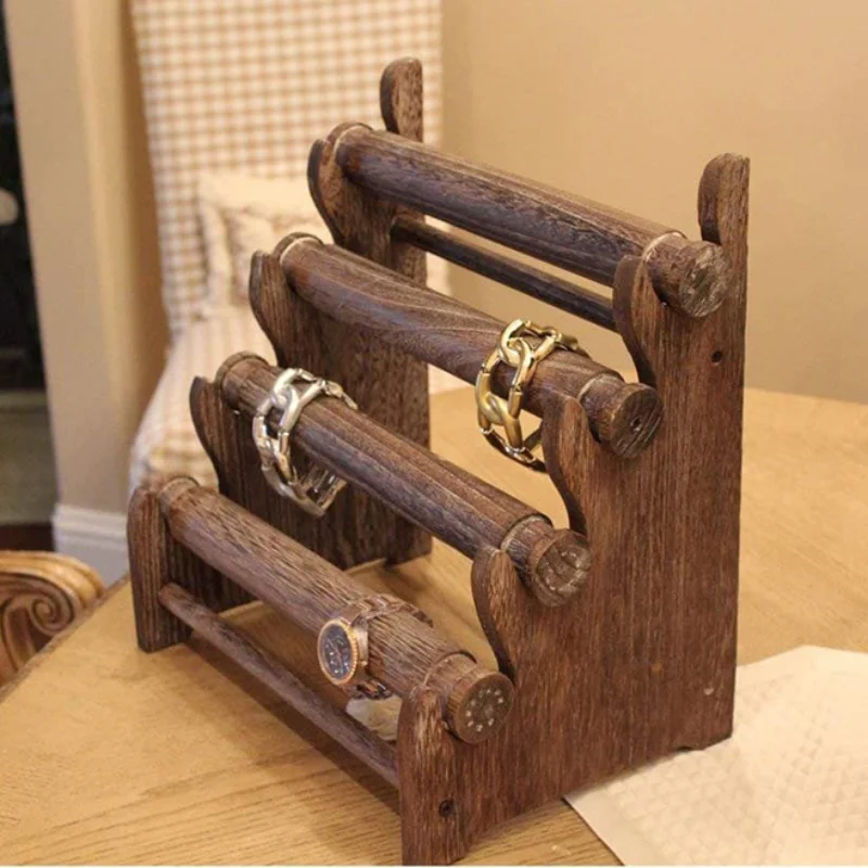 4-layer Jewelry Display Stand Wood Antique Necklace Retail Storage Rack Wristwatch Placing Bracelet Frame Store Home Product