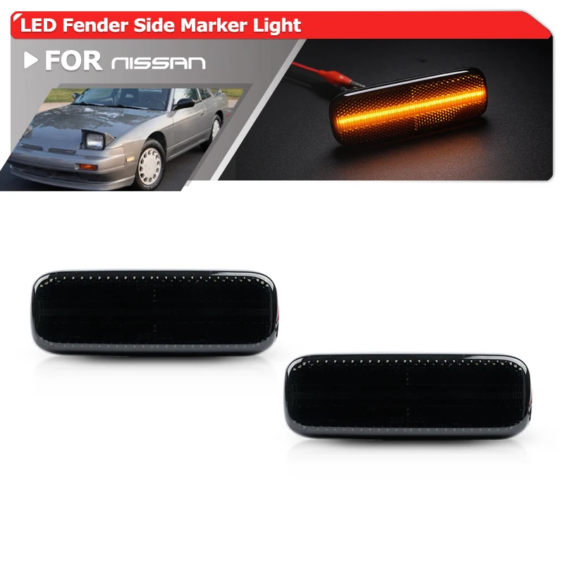 

Euro-Style Smoked Bumper Led Fender Flare Side Marker Lights For Nissan Altima Stanza 1993-1997 240SX S13 1989-1994 26185-1E400