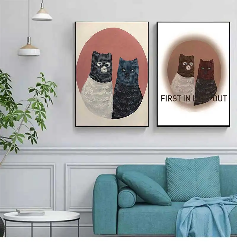 Кошка с маской холст рамки живопись постеры злой кот животное скандинавские