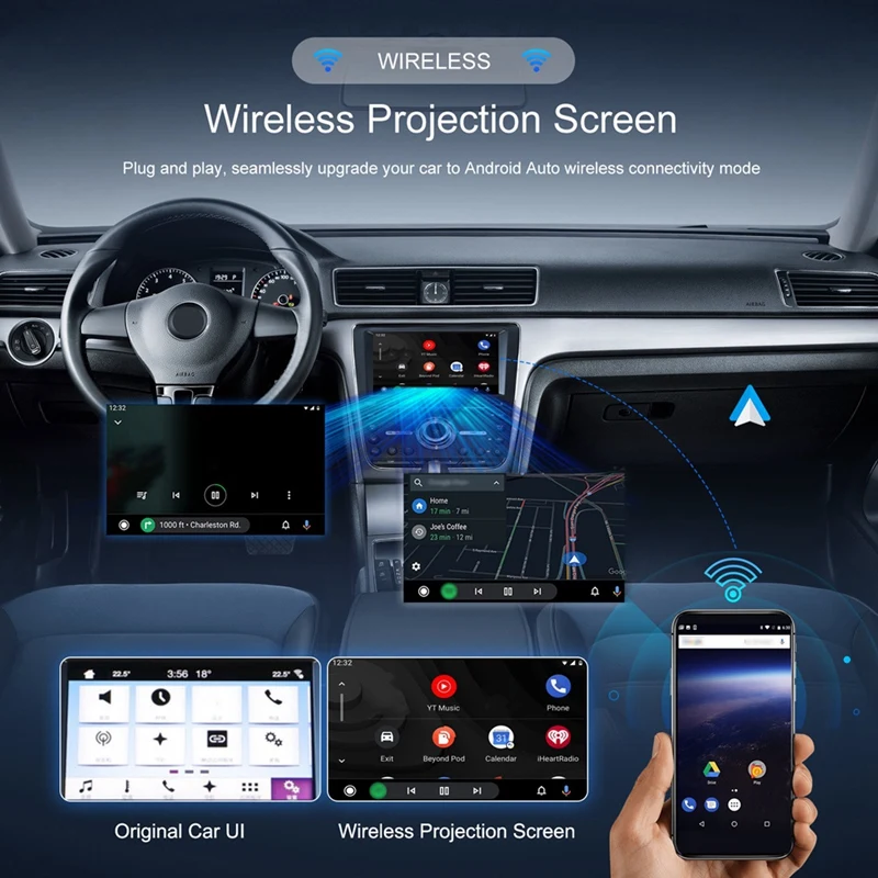 Проводной к беспроводному Android Auto Box Беспроводной адаптер Голосовой помощник AI