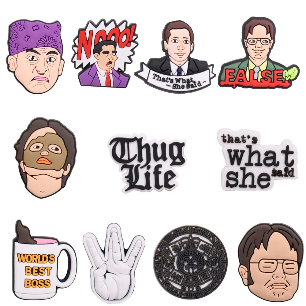 

1-11PCS PVC Cartoon Shoe Charms Kawaii Man That's What She Said False Life Worlds Best Boss Hand Croc Slipper Accessories
