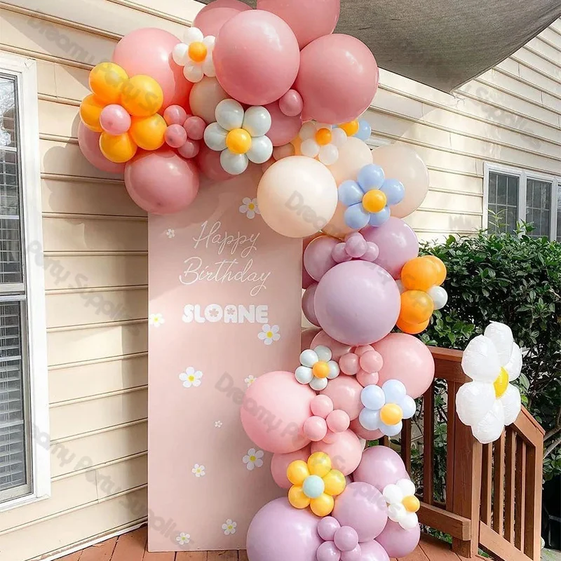 

147pcs Pastel Daisy Flower Balloon Garland Arch Kit Two Groovy Party Balloons Wedding Anniversary Baby Shower Baptism Decoration